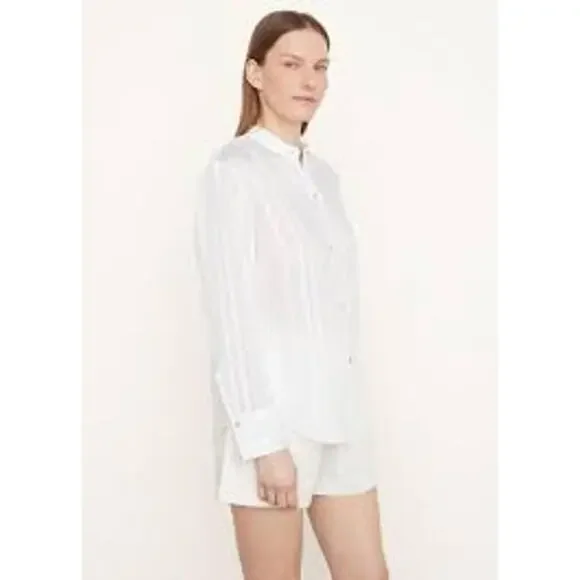 Vince Drapey Long Sleeve Stripe Band Collar Shirt Optic White V933612803-137O XS